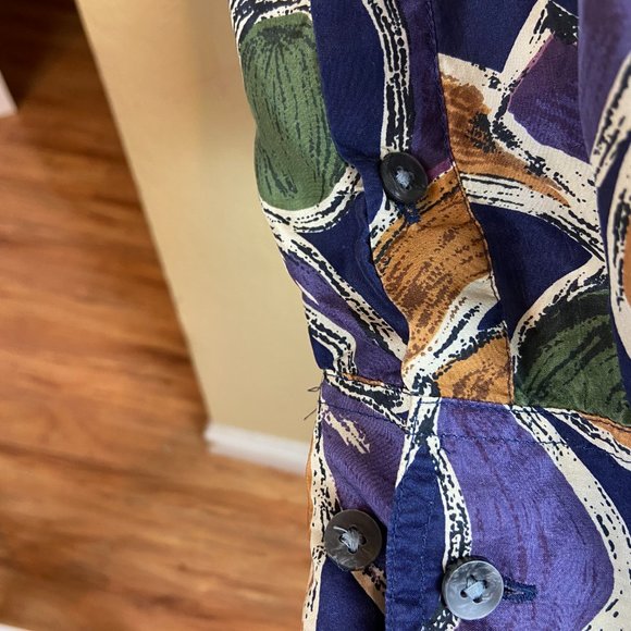 Vintage Mens 100% Silk dress shirt  Chiamare' Size S Abstraction Print - Picture 8 of 10